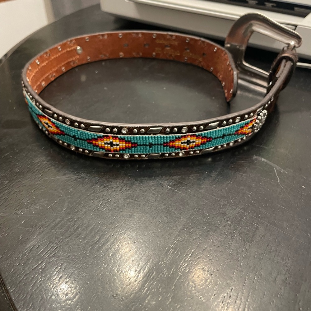 Ariat Beaded Leather Belt - Brown and Turquoise